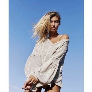 Free People Fresh & New Hacci Sweater in Ivory Combo, Size XS